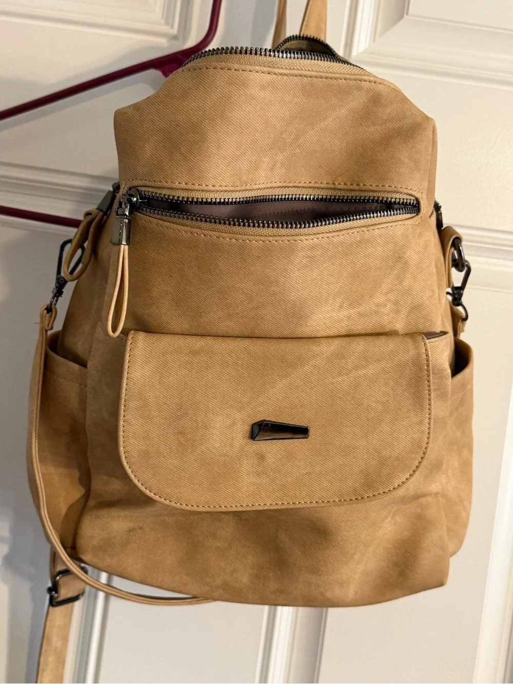 Neutral Tan Suede Backpack with Matching Gloves - Men